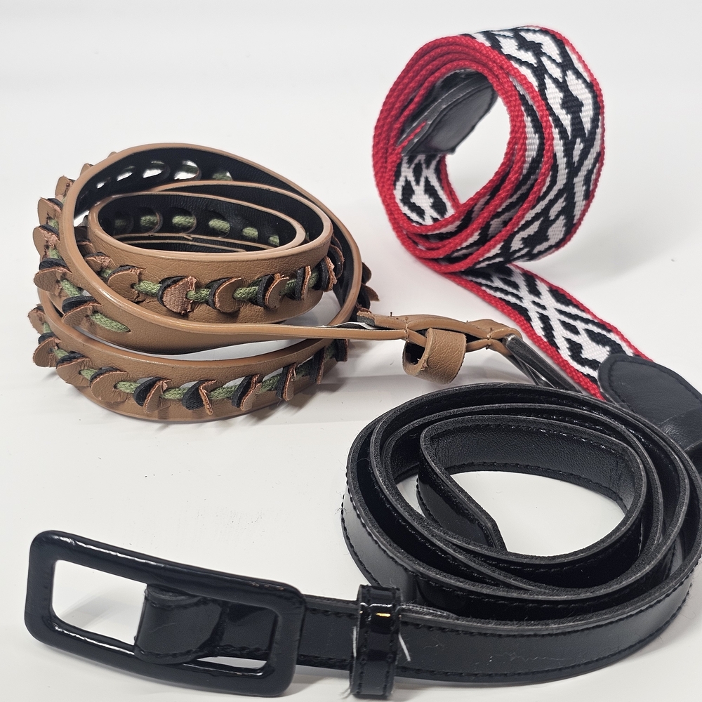Belt Collection - Lot Of 3 Black, Brown, Red Patterned